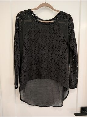 Ark & Co Black Crochet Lace High-Low Tunic